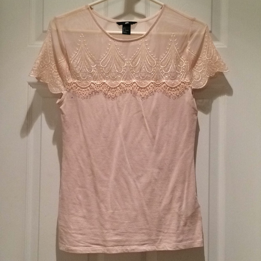H&M pink sheer short sleeve